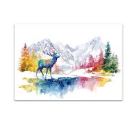 DunPei Poster con animali Cerf abstrait Decorazione Murale Camera da Letto Cucina Quadri Moderni Soggiorno Grafica Immagini Wall Art(Multicolore)-80x120cm Non incorniciato