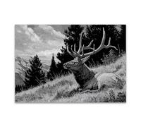 DunPei Poster con animali Cerf Decorazione Murale Camera da Letto Cucina Quadri Moderni Soggiorno Grafica Immagini Wall Art(Bianco e nero)-80x120cm Non incorniciato