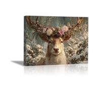 DunPei Poster con animali Fleurs et cerfs Decorazione Murale Camera da Letto Cucina Quadri Moderni Soggiorno Grafica Immagini Wall Art(marrone)-50x70cm Incorniciato