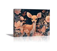 DunPei Poster con animali Fleurs et cerfs Decorazione Murale Camera da Letto Cucina Quadri Moderni Soggiorno Grafica Immagini Wall Art(rosa)-60x90cm Incorniciato