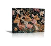 DunPei Poster con animali Fleurs et cerfs Decorazione Murale Camera da Letto Cucina Quadri Moderni Soggiorno Grafica Immagini Wall Art(rosa)-50x70cm Incorniciato