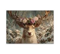 DunPei Poster con animali Fleurs et cerfs Decorazione Murale Camera da Letto Cucina Quadri Moderni Soggiorno Grafica Immagini Wall Art(marrone)-70x100cm Non incorniciato