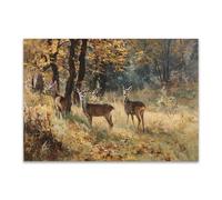 DunPei Poster con animali Le cerf qui regarde Decorazione Murale Camera da Letto Cucina Quadri Moderni Soggiorno Grafica Immagini Wall Art(Oro)-70x100cm Non incorniciato