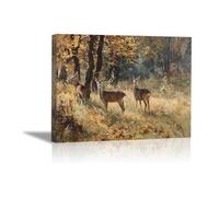 DunPei Poster con animali Le cerf qui regarde Decorazione Murale Camera da Letto Cucina Quadri Moderni Soggiorno Grafica Immagini Wall Art(Oro)-50x70cm Incorniciato