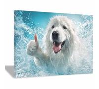 DunPei Quadri Vintage Arte Murale Su Tela Del Cane nell'acqua in camere da letto salotti caffè negozi uffici(bianco)-60x90cm Incorniciato