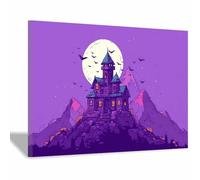 DunPei Quadro su Tela per Halloween Castello Luna Design come elegante decorazione d'interni per la casa moderna, loft o studio(Violetta64)-70x100cm Incorniciato