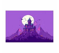 DunPei Quadro su Tela per Halloween Castello Luna Design come elegante decorazione d'interni per la casa moderna, loft o studio(Violetta64)-80x120cm Non incorniciato