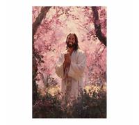 DunPei Stampa artistica da parete su tela con Gesù Cristiano Il sorriso di Gesù per camera da letto, soggiorno, bagno, casa,decorazione per chiesa(rosa59)-80x120cm Non incorniciato