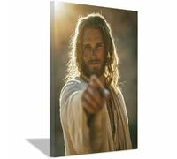 DunPei Stampa Quadro, Il serio Gesù Quadro Su Tela Di Gesù, Arte Murale Su Tela Per Soggiorno Ingresso Corridoio Caffè Cucina(bianco37)-30x45cm Incorniciato