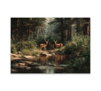 DunPei Stampa su Tela Animale Immagine di Arte della Cerfs de la forêt Quadri Moderni Dipinti Foto per Soggiorno Camera da Letto Divano Home Gym Decor(verde)-30x45cm Non incorniciato