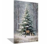 DunPei stampe artistiche da parete natalizie, Albero di Natale nel bosco poster artistici su tela, minimalismo, dipinti artistici da parete per casa, ufficio(verde)-80x120cm Incorniciato