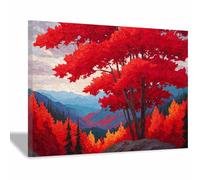 DunPei Stampe da Scenario naturale Quadri Moderni pezzi, Bosco di foglie rosse Quadro Camera da Letto Su Astratto Decorazioni Scenario naturale Bagno Cucina Ufficio(rosso101)-30x45cm Incorniciato