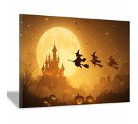 DunPei Tela Halloween per Pareti Castello delle streghe Stampa con atmosfera misteriosa, perfetta per decorare il soggiorno, l'ingresso o l'ufficio a ottobre(Oro166)-50x70cm Incorniciato