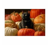 DunPei Tela Halloween per Pareti Gatto e zucca Stampa con atmosfera misteriosa, perfetta per decorare il soggiorno, l'ingresso o l'ufficio a ottobre(arancione101)-50x70cm Non incorniciato