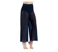 DUNSBY Pantalone Donna Elegante Pantaloni a Gamba Larga in Rete lirica, Pantaloni da Danza Classica Moderna a Vita Alta, contemporanea(Blue,LA)