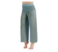 DUNSBY Pantalone Donna Elegante Pantaloni a Gamba Larga in Rete lirica, Pantaloni da Danza Classica Moderna a Vita Alta, contemporanea(Grey Bean,LA)