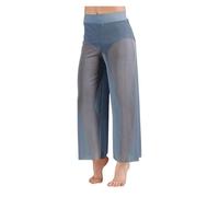 DUNSBY Pantalone Donna Elegante Pantaloni a Gamba Larga in Rete lirica, Pantaloni da Danza Classica Moderna a Vita Alta, contemporanea(Grey Blue,LA)