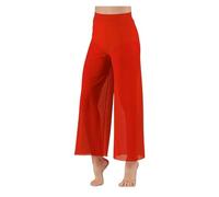 DUNSBY Pantalone Donna Elegante Pantaloni a Gamba Larga in Rete lirica, Pantaloni da Danza Classica Moderna a Vita Alta, contemporanea(Red,LA)