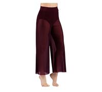 DUNSBY Pantalone Donna Elegante Pantaloni a Gamba Larga in Rete lirica, Pantaloni da Danza Classica Moderna a Vita Alta, contemporanea(Wine,LA)