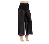 DUNSBY Pantalone Donna Elegante Pantaloni a Gamba Larga in Rete lirica, Pantaloni da Danza Classica Moderna a Vita Alta, contemporanea(Black,LA)