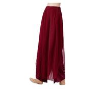 DUNSBY Pantalone Donna Elegante Pantaloni da Danza Classica Donna, Pantaloni Pratica Moderna, Gamba Larga, Gonna in Chiffon Fluido con giunture(Red,L)
