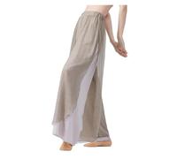 DUNSBY Pantalone Donna Elegante Pantaloni da Danza Classica Donna, Pantaloni Pratica Moderna, Gamba Larga, Gonna in Chiffon Fluido con giunture(Khaki,L)