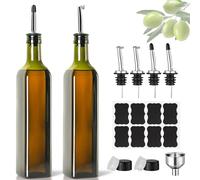 DUNSOO Bottiglia di olio, 2 x 500 ml di aceto e olio, bottiglia di olio d'oliva con imbuto, coperchio antiossidazione, etichetta, bottiglia di vetro per cucina e barbecue