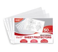 Dunwell 11 x 17 fogli di protezione orizzontale - (pesi pesanti, 50 confezioni), 27,9 x 43,2 cm, buste in plastica formato libro 3 fori, per raccoglitori a 3 anelli, buste trasparenti per archiviazione, protezioni per fogli oversize