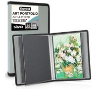Dunwell 12x18 Art Portfolio Binder with Mounting Paper (Silver), Large Portfolio Folder for Artwork Storage, 24 Clear Sleeves Display 48 Pages, Acid-Free Poly 12 x 18 Presentation Book