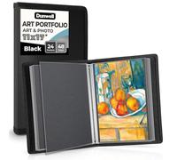 Dunwell Raccoglitore con carta di montaggio nera (nero), grande cartella per riporre opere d'arte, 24 custodie in plastica trasparente, 48 pagine, senza acidi, 28 x 43 cm, libro di presentazione