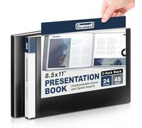 Dunwell Raccoglitore orizzontale per presentazioni in plastica, 24 tasche, 48 pagine, documenti, certificati, ricordi, arte, 2 pezzi, nero