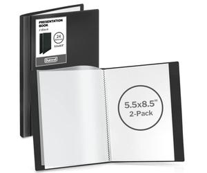 Dunwell Raccoglitori piccoli con maniche, 5,5 x 8,5 cm (confezione da 2, nero), 24 tasche, display 48 pagine di mezza dimensione o 5,5 x 8,5 mini libretti, qualità d'archivio senza acidi