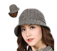 Dunxiles Cappello da Donna Cloche Cappello da Pescatore Stile Vintage Cappello da Berretto Caldo in Feltro Invernale Scozzese A Bombetta da Chiesa - Cappello Fedora da Donna, Berretto in Pelle