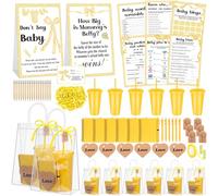 Dunzoom Set di 461 divertenti giochi per baby shower con premi per gli ospiti e vincitori dei videogiochi, include bicchiere di plastica, taccuino e penna a sfera, set tutto in uno (giallo)