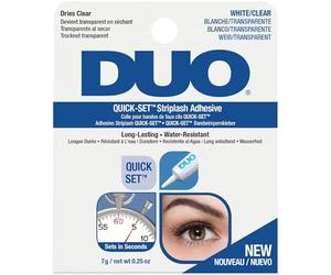 DUO, Adesivo trasparente per ciglia finte Quick-Set Striplash da 7g, colore bianco, diventa trasparente quando si asciuga, per tutto il giorno, per fissare strisce di ciglia e ciuffi singoli, funziona in pochi secondi, resistente all'acqua, vegan-friendly, cruelty free