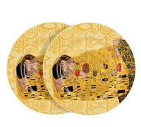 DUO ART GALLERY - Set di 2 piatti da dessert THE KISS ECRU inspired by Gustav Klimt New Bone China China