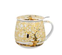 DUO ART GALLERY Tazza 430 ml con colino da tè Tree of Life Ecru, ispirata da Gustav Klimt New Bone China Porcellana