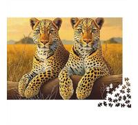 Duo di leopardi ritratto Puzzle 1000 pezzi per adulti Due leopardi che riposano su un tronco della savana Premium robusto alta qualità vibrante stimolante difficile antistress regalo 38x26cm/1000pz