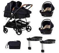 DUO SMART Passeggino gemelli o bambini ravvicinati larghezza 79 cm nero + 2 cosy i-Size nero con base Isofix