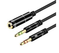 DUOBAGMA Cavo splitter per cuffie da 3,5 mm per computer, cuffie da 3,5 mm femmina a 2 microfono doppio maschio, jack audio stereo, connettore porta per altoparlanti da gioco, adattatore per PC