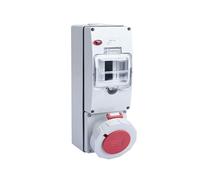 DUOCAI distributore di Corrente da Parete Interruttori elettrici IP67 con Protezione Interruttore Automatico Scatola di distribuzione con Serratura Impermeabile IP66(4P 32A Red)