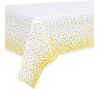 Duocute 2 Pezzi Tovaglia per Feste Bianca e Oro Usa e Getta per Tavolo Rettangolare, Copritavolo con Coriandoli a Pois Dorati per Battesimo Nuziale, Fidanzamento, Matrimonio, 137 cm x 274 cm