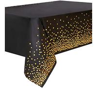Duocute 4 Pezzi Tovaglia da Festa Nera e Oro Usa e Getta per Tavolo Rettangolare, Copritavolo con Coriandoli a Pois Dorati per Feste di Laurea, Compleanno, Cocktail Party, 137 cm x 274 cm