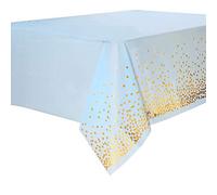Duocute 4 Pezzi Tovaglia per Feste Blu e Oro Usa e Getta per Tavolo Rettangolare, Copritavolo Rettangolare con Coriandoli a Pois Dorati per BabyShower, Compleanno Ragazzo, Tea Party, 137 cm x 274 cm
