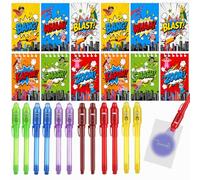 Duoduobear Bomboniere di compleanno con supereroi, 12 penne UV, 12 quaderni per bambini, ragazzi e ragazze, regali di compleanno, regali di compleanno per bambini, feste di compleanno per bambini.