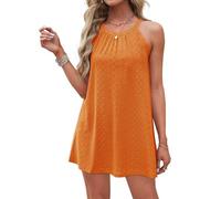 DUOEASE Abiti Estivi Donna Spaghetti Casual 2025 Copricostume da Bagno Vestito Corto Donna Estivo Girocollo Arancione - L