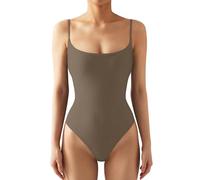 DUOEASE Body Donna Spalline sottili Scollo a U Moda Shapewear Slim-fit Aderente a Coste Estate Elastico Marrone L 42-44