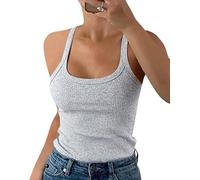 DUOEASE Canotta a Costine Donna Girocollo Spaghetti Top Donna Slim Fit Senza Maniche Canottiera Donna