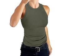 DUOEASE Canotta Donna 2025 Basic Girocollo Tinta Unita Canotta a Costine Slim Fit Estiva-Verde Oliva-S