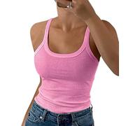DUOEASE Canotta Donna Estiva 2025 Girocollo Spaghetti Top Donna Elasticità T Shirt Donna Senza Maniche RosaScuro-L